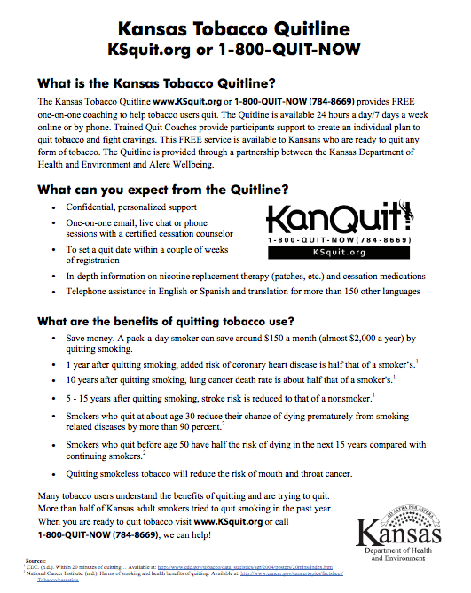 Are You Ready to Quit Smoking? Call us to find out how at Free Kansas Tobacco Quitline 1800