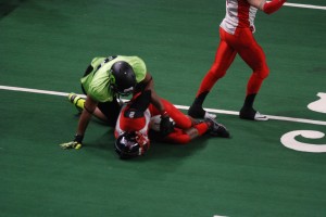 Brandon McKinney shown making a tackle versus Sioux City.