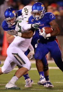 KU running back James Sims with a carry against Baylor. (photo courtesy of kuathletics.com)