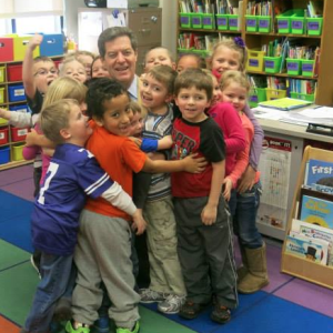 The Governor visits with kindrgarten students at Pauline Central Primary School in Williamsport, KS