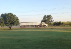 Truck delivers wheat to the elevator on Wednesday