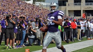 K-State's Tyler Lockett scores a touchdown against UTEP at Bill Snyder Family Stadium in Manhattan, Kansas on September 27, 2014. (Scott D. Weaver/K-State Athletics)