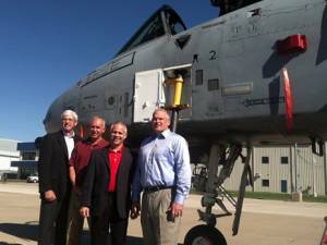 (L-R) Tim Rogers, Executive Director, Salina Airport Authority Great Bend Municipal Airport manager, Martin Miller Jeff Maes, Chairman of the Salina Airport Authority board of directors.
