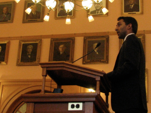 Photo by Dave Ranney Akash Chougule, senior policy analyst for Americans for Prosperity, said during a Kansas House committee hearing that Medicaid expansion efforts in other states have been plagued by cost overruns. - 