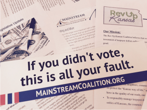 Photo by Jim McLean Literature from the Mainstream Coalition and other organizations that staged a rally Wednesday to draw attention to budget problems they believe are being caused by the income tax cuts championed by Gov. Sam Brownback. 
