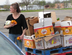 Photo by Dave Ranney Vickie Judy, 40, of Topeka, took advantage of a recent leftover produce giveaway at the Kansas Expocentre. Judy and her three children, ages 9 to 18, receive $359 in cash assistance and $580 in SNAP food benefits each month. Judy says she relies on the cash assistance money to pay her rent and utilities. 