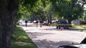 Police were gathering evidence at scene of shooting Thursday.
