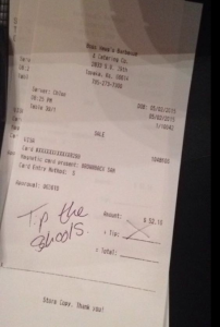 Receipt as shown on Hough's Facebook page