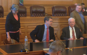 Photo by Andy Marso Senate President Susan Wagle joins Gov. Sam Brownback and House Speaker Ray Merrick during a joint caucus of House and Senate Republicans on Thursday at the Capitol. View larger photo 