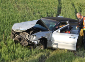 Lincoln Towncar involved in Thursday's I-70 crash- KHP Photo