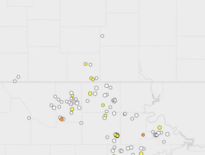 USGS map of Southern Kansas and Northern Oklahoma earthquakes over the past 30 days-- Click to Enlarge