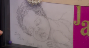 The hospital presented this sketch of Jade Marie Anderson to her parents after her stillbirth in May 2014. Her mother, Ashley Anderson, who lived in Kansas City, Kansas at the time of the birth, has the sketch in a glass-covered keepsake box. DAVE BURKHARDT THE HALE CENTER FOR JOURNALISM