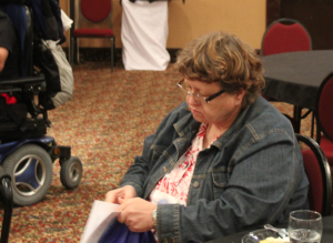 Photo by Andy Marso Susanne Hindman, from Olathe, said she needs more emotional support as she challenges the termination of her employment.