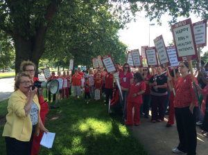Missouri Rep. Judy Morgan spoke at a rally outside of Research Medical Center on Thursday. CREDIT ALEX SMITH / KCUR
