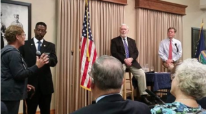 Gov. Brownback in Leavenworth hosting a townhall to listen to the concerns of Kansans about the potential transfer of GITMO detainees.- courtesy photo