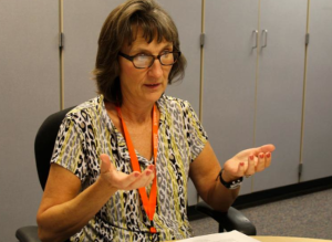 Photo by Andy Marso Chris Tuck, a school nurse and health director of Topeka’s Seaman USD 345, said the district of about 4,000 students had 31,762 health room visits last year. Seaman has a nurse in every building, but Tuck said that’s a luxury many school districts can’t afford. 