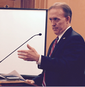  Photo by Jim McLean Jeff Korsmo, CEO of Wichita-based Via Christi Health, spoke in support of Medicaid expansion in January before a legislative committee. 
