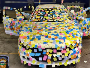 Patrol car at Kansas State Fair covered in more than 2,400 supportive Post-it notes