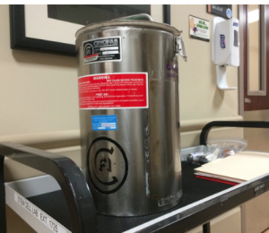 Billions of Adams' engineered T cells were shipped to KU Hospital in this canister on Tuesday and reinfused in his body. CREDIT ALEX SMITH / HEARTLAND HEALTH MONITOR