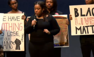 Leaders of the Rock Chalk Invisible Hawk at last week's KU forum on alleged discrimination