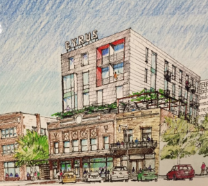 Artist drawing of the new hotel