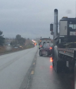 photo of backed up traffic from the Wednesday morning school bus accident -photo courtesy Atchisononline