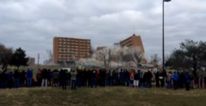 Mcollum Hall implosion on Wednesday morning on the KU campus