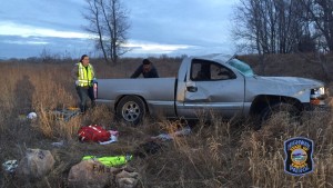 Rollover accident near the Saline-McPherson County line Monday morning (Photo: KHP)