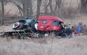First responders on the scene of an accident involving a semi on Wednesday. photo- Donetta Godsey/ Winfield Daily Courier