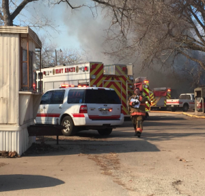 Fire crews on the scene of Wednesday's fatal mobile home fire in Salina