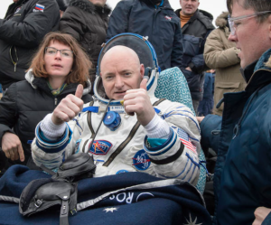 NASA astronaut and Expedition 46 Commander Scott Kelly and his Russian counterpart Mikhail Kornienko enjoy the cold fresh air back on Earth after their historic 340-day mission aboard the International Space Station. Credits: NASA TV