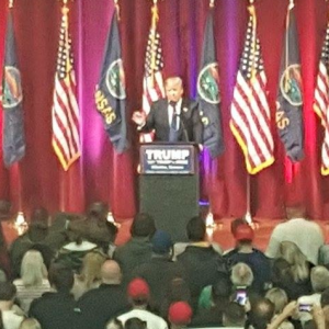 Trump addresses a large crowd on Saturday in Wichita. photo courtesy Mark Cowin