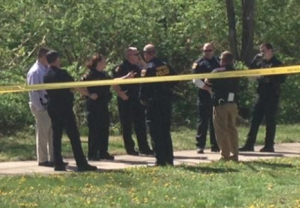 Police on the scene of a body found in a creek on Monday in Shawnee County- photo courtesy WIBW TV