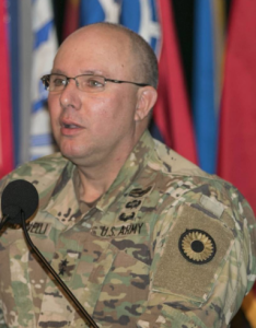 Maj. Gen. Lee Tafanelli gives his opening remarks during the 35th Infantry Division Change of Command Ceremony at Ft. Leavenworth, Kan., on March 6- photo Kan. National Guard