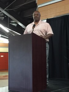 Salina Saints Owner/General Manager Scott Gardner speaks at Tuesday's press conference (Photos by Terry Tebrugge/Salina Post)