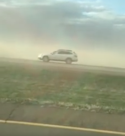 Dirt blowing across I-70 on Tuesday in Gove County- photo Gove Co. Sheriff