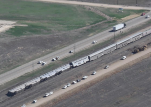 Aerial photograph of Amtrak passenger train 4. Photo Kansas Highway Patrol