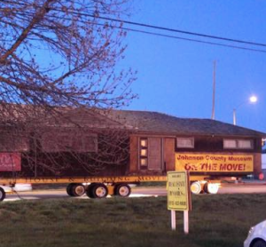 Moving the house on Tuesday-photo Johnson Co. Museum