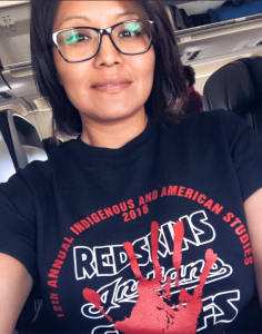 Amanda Blackhorse in shirt designed by Stephen Demchak - courtesy photo