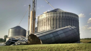 A picture of the storm damage to Flemming Grain near K-15 and US77 photo Cowley Co. Emergency Mgmt