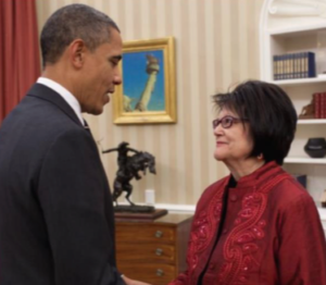 The late Elouise Cobell meets President Barack Obama at the White House on December 8, 2010