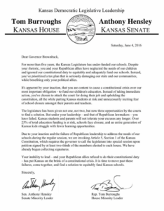 The letter sent to Governor Sam Brownback