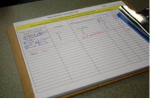 A visitor sign-in list at Accenture's Topeka office showed that Phyllis Gilmore, secretary of the Kansas Department for Children and Families, attended a meeting there Friday. CREDIT ANDY MARSO / HEARTLAND HEALTH MONITOR