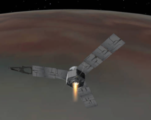 This illustration depicts NASA's Juno spacecraft successfully entering Jupiter's orbit. Credits: NASA/JPL-Caltech