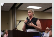Photo by Andy Marso/KHI News Service Haely Ordoyne is co-owner of a nursing home in Washington County called Centennial Homestead. During a KanCare forum Tuesday in Salina, Ordoyne told federal officials that none of her residents’ Medicaid applications have been approved since October.