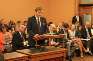 Photo by Andy Marso/KHI News Service Kyle Kessler, executive director of the Association of Community Mental Health Centers of Kansas, spoke Thursday at a meeting of the Robert G. (Bob) Bethell Joint Committee on Home and Community Based Services and KanCare Oversight. He and others said that some community mental health centers are having trouble getting paid for some Medicaid services they believe their clients need. 