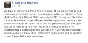 K-State’s Beta Upsilon Chapter of Zeta Tau Alpha released this response:--click to ENLARGE
