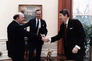 Fitzwater, left, with Bush and Reagan- courtesy photo