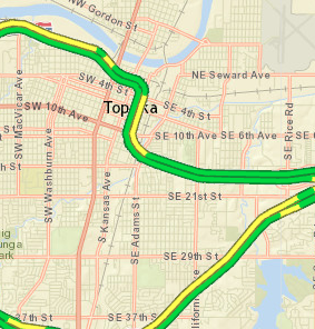 Traffic map Topeka -KDOT image 9:45 a.m. on Friday