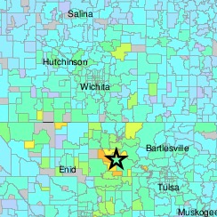USGS image of the September earthquake near Pawnee, Oklahoma